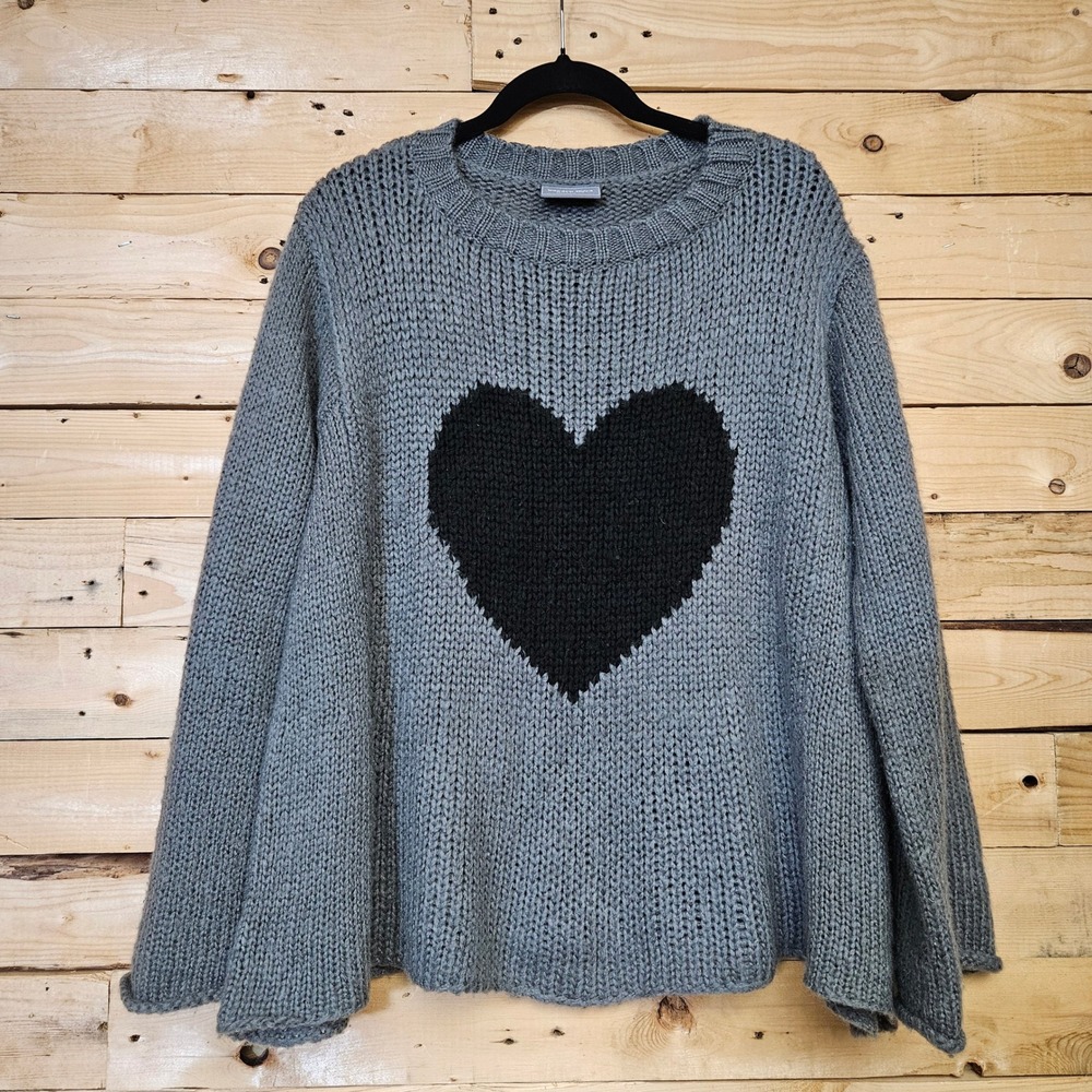 Wooden Ships Paola Buendia Grey Heart Mohair Wool Blend Chunky Knit Sweater M/L